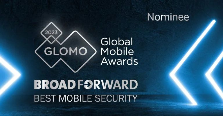 Nomination graphic for BroadForward in the 2023 Global Mobile Awards for Best Mobile Security.