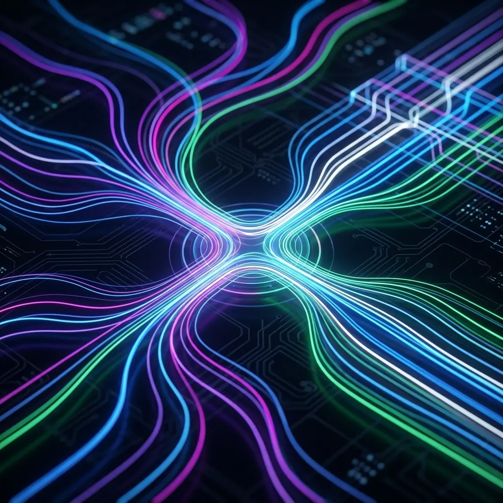 Abstract image depicting vibrant, interconnected neon lines symbolizing global connectivity.