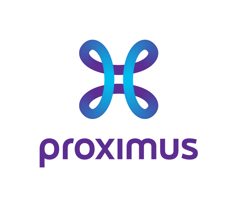 Proximus logo with a stylized, intertwined blue and purple design above the company name.