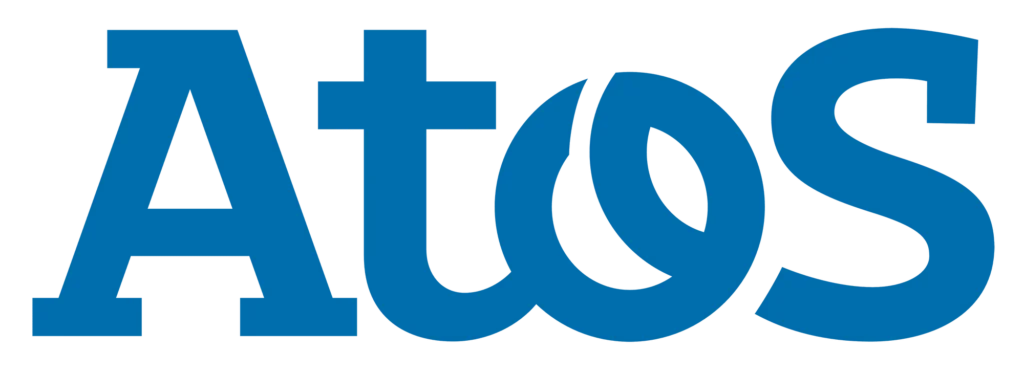The Atos logo in blue capital letters.