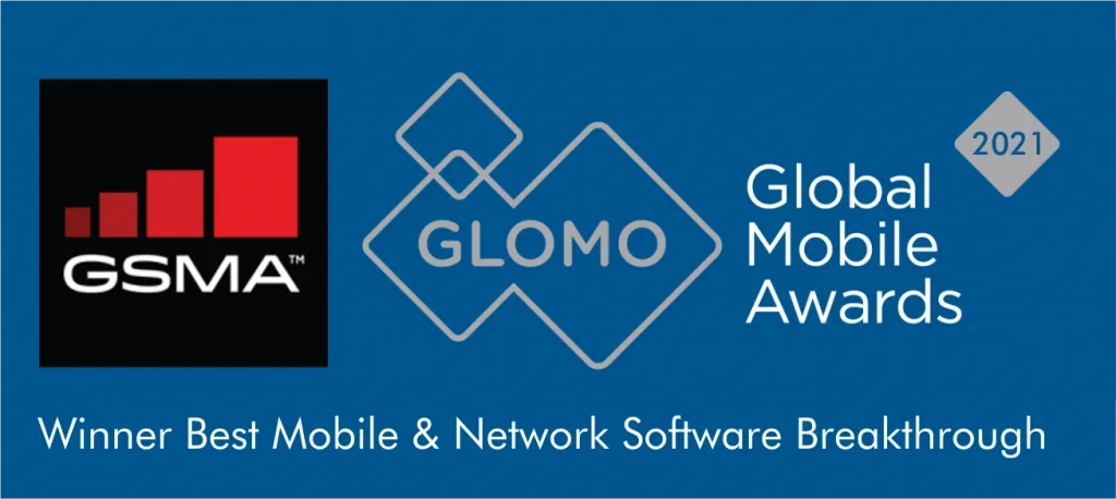 Award graphic for GSMA Global Mobile Awards 2021, with text "Winner Best Mobile & Network Software Breakthrough."