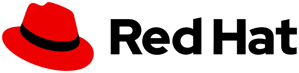 Logo of Red Hat featuring a stylized red fedora hat.