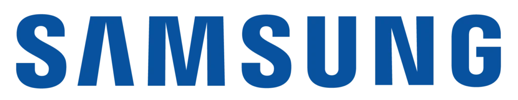 The image shows the Samsung logo in bold blue letters.